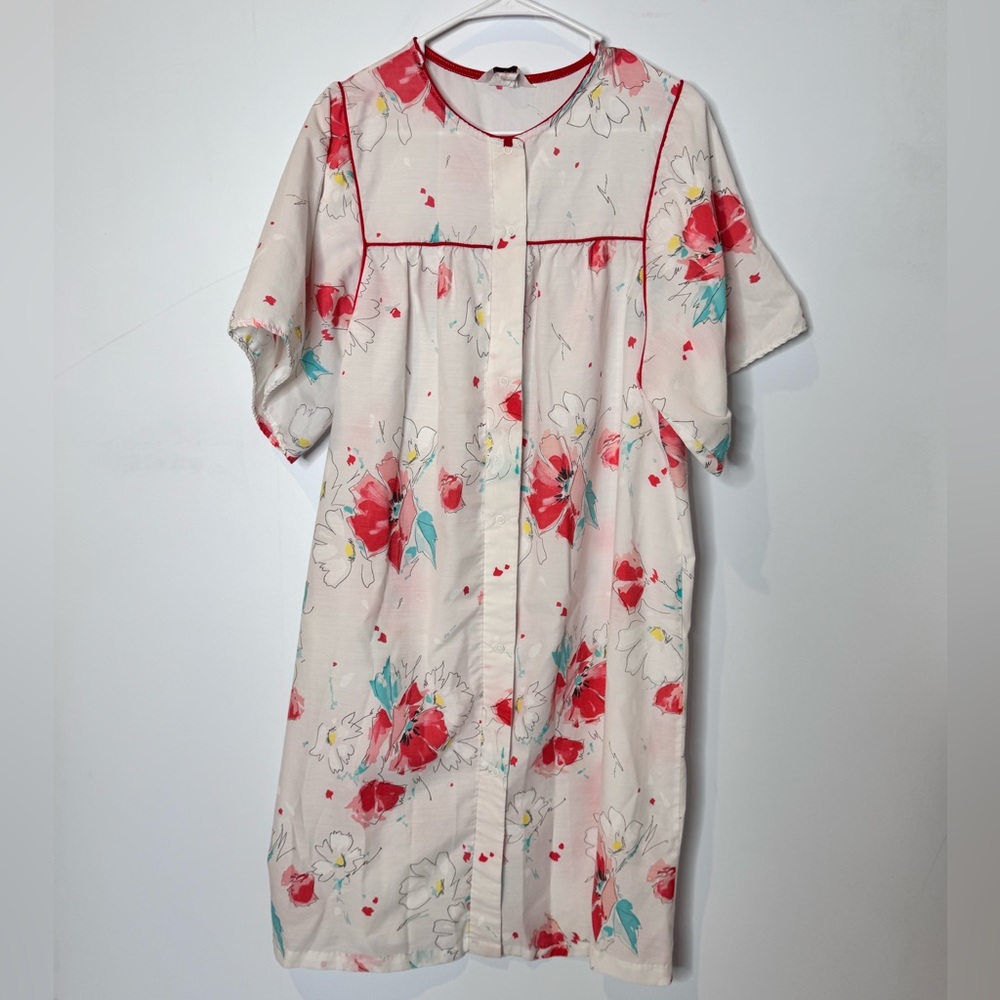 Vintage Serenity Button Up Snap Sleep Night Dress Size Medium
